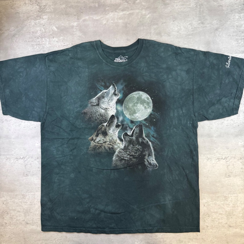 The Mountain Three Wolf Moon Graphic T-Shirt 2XL Green Tie Dye Silverton CO